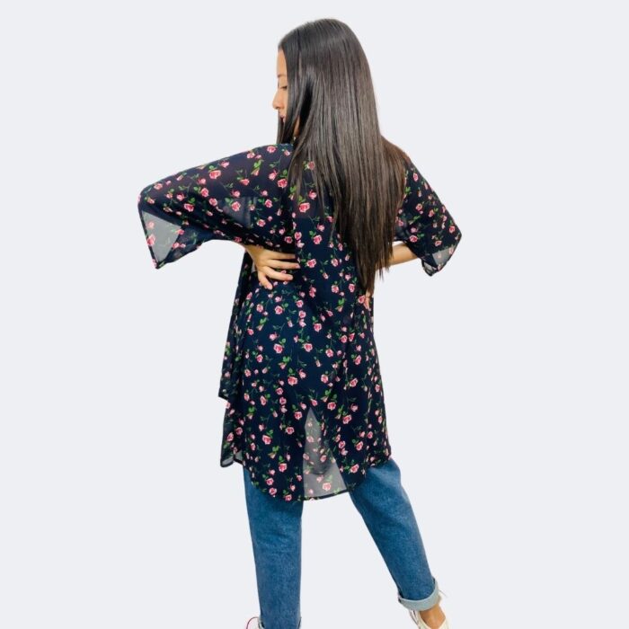 Kimono Floral Azul Oscuro - Imagen 4